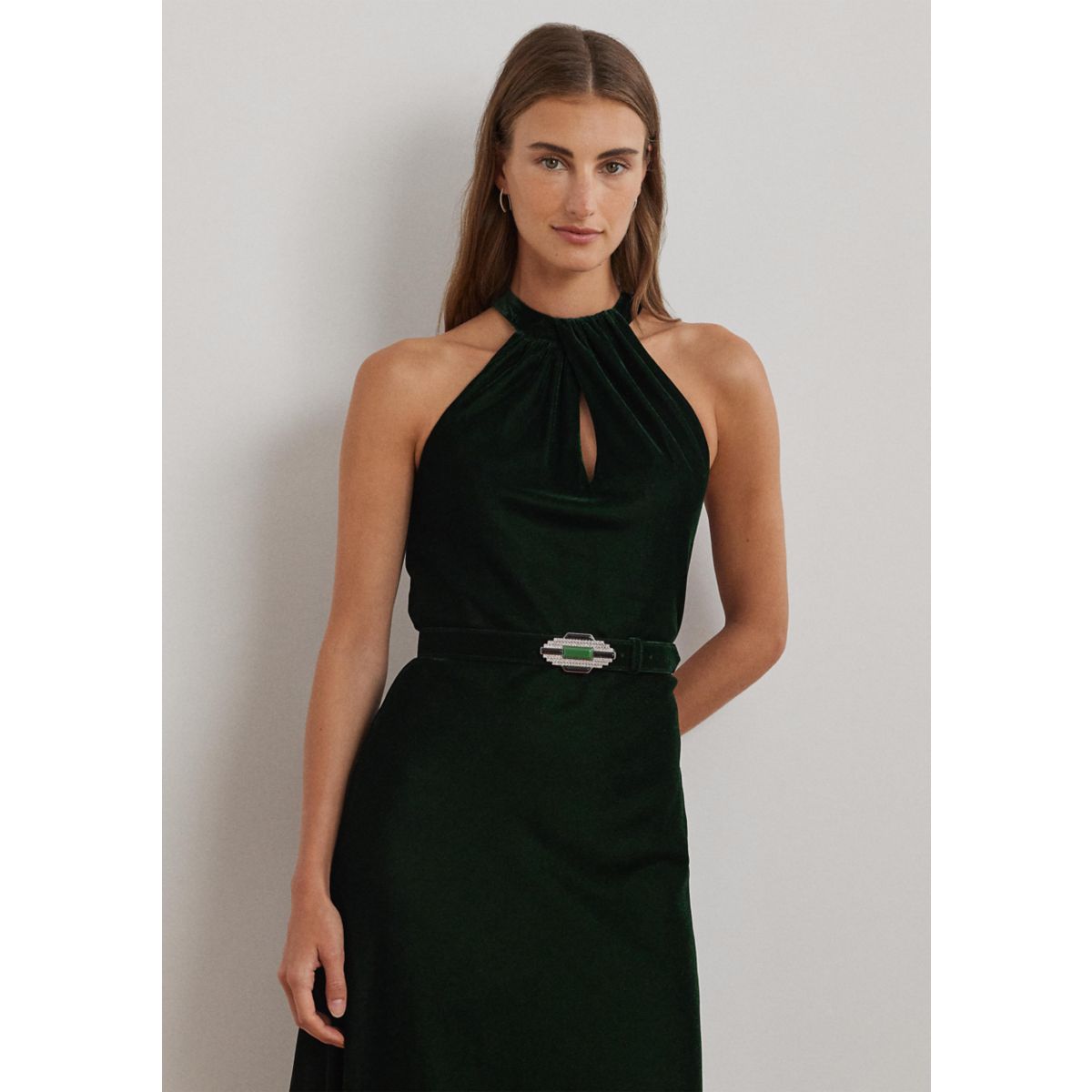 Belted Velvet Halter Dress - 3
