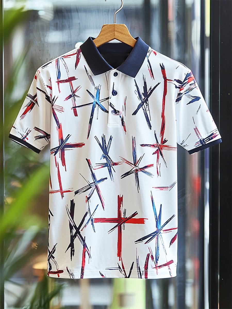 Camisa polo casual ejecutivo Cross Button de manga corta para hombre