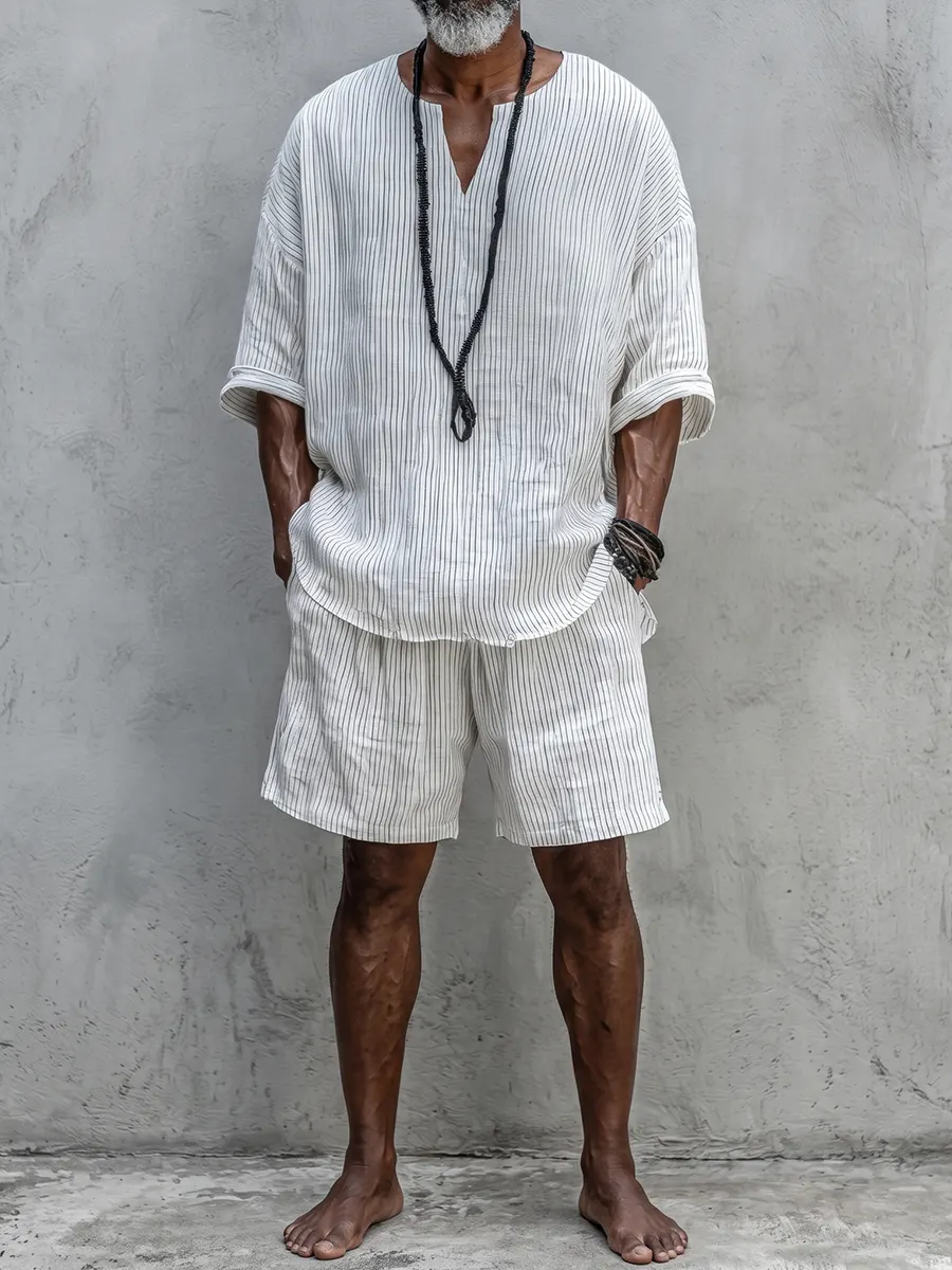 Shorts Comfortable rayas de lino Set