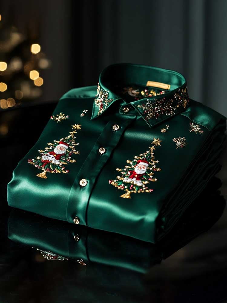 Camisa Christmas satén Luxe de manga larga con botones para hombre