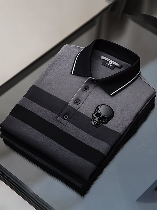 Camisa polo ejecutivo rayas Logo estampado de manga corta para hombre