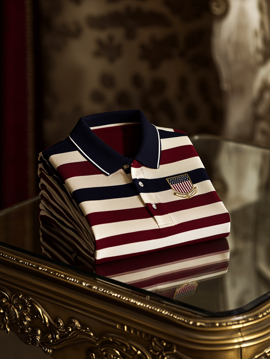 Camisa polo ejecutivo casual Independence Day a rayas Button de manga corta para hombre