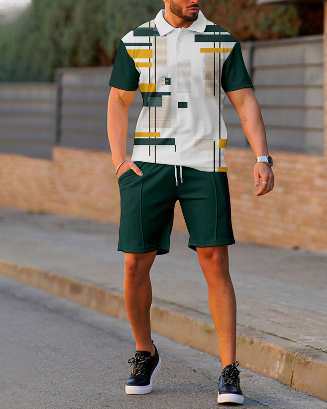 Suitmens Green estampado Summer POLO Suit para hombre
