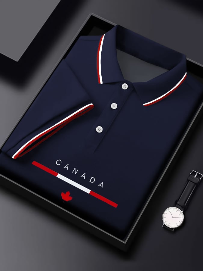 Camisa polo casual Canadian Contrast de manga corta para hombre