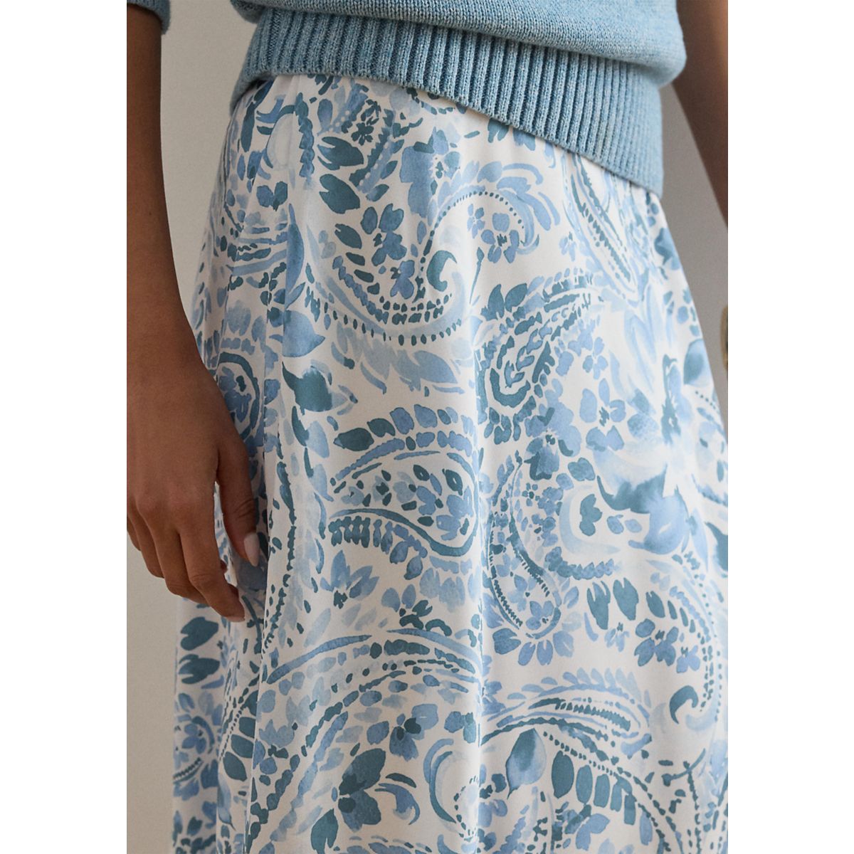 Paisley Crepe Midi Skirt - 3