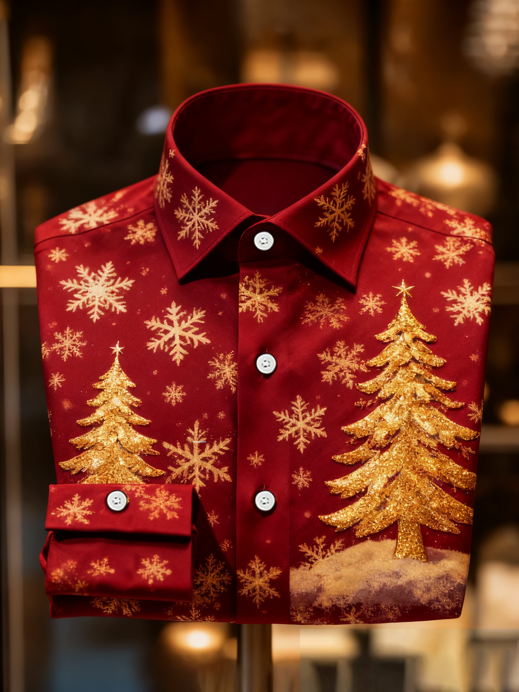 Camisa de lujo Christmas Party de manga larga con botones para hombre