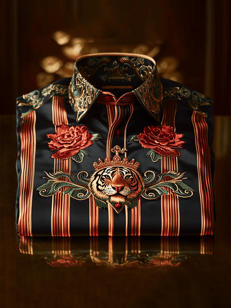 Camisa satén Luxe estampado de manga corta Button para hombre