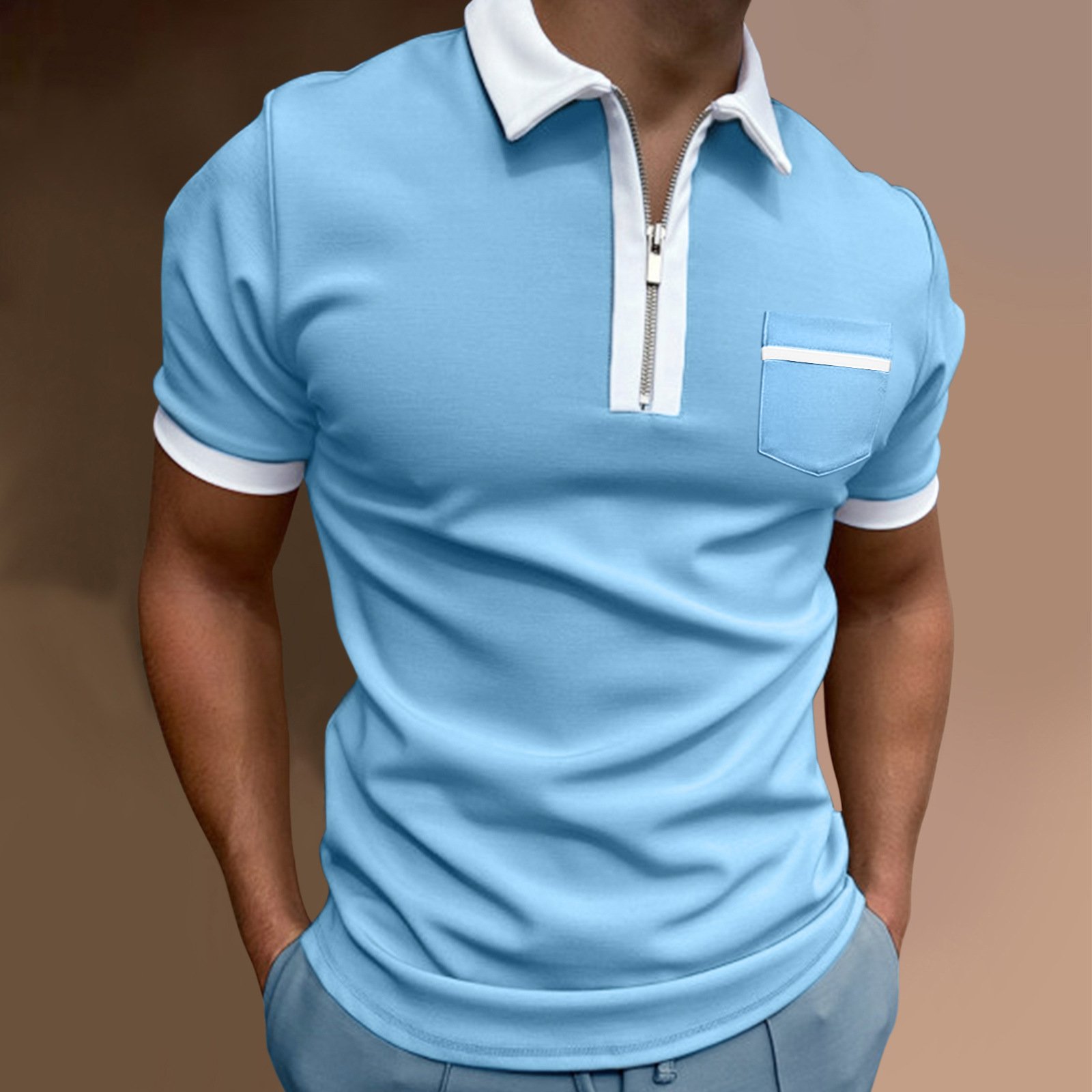 Camisa polo Color-Block geométrico estampado solapa cierre Pullover casual