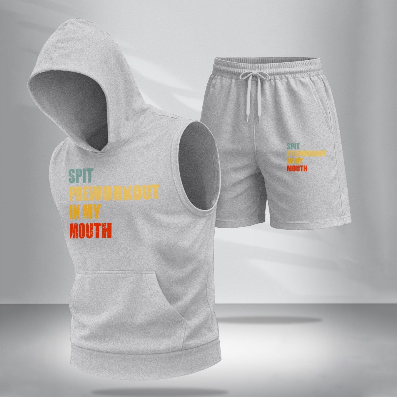 Sudadera con capucha Sleeveless & shorts Set – “Spit Prepara trabajoout in My Mouth” Graphic, Summer Two-Piece Activewear, casual Streetwear, Regular Fit Gym & Sport de moda, Lightweight Outfit para hombre