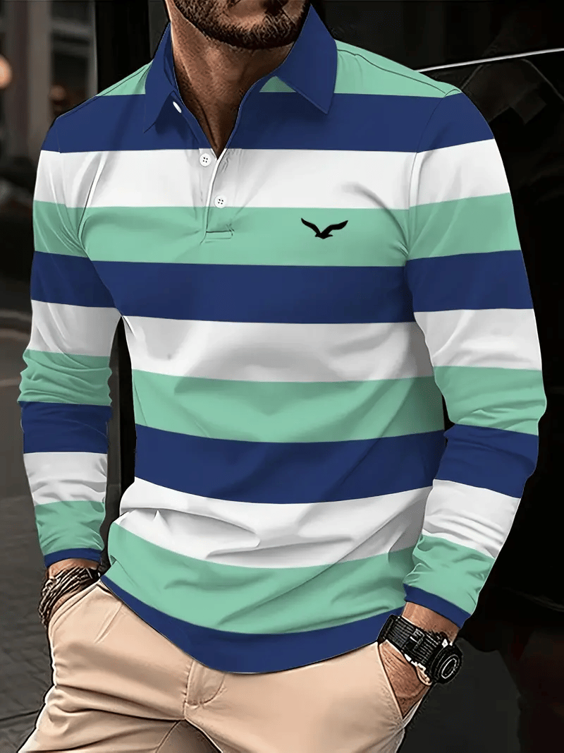 Camisa polo ejecutivo clásico rayas estampado Button para hombre