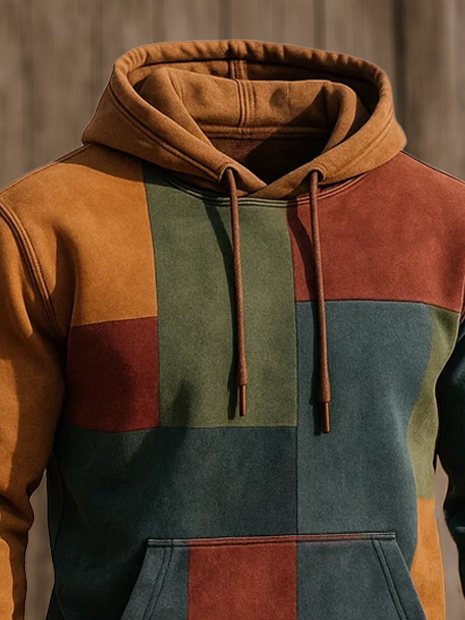 Sudadera retro desgastado en bloques de color estampado casual de manga larga para hombre