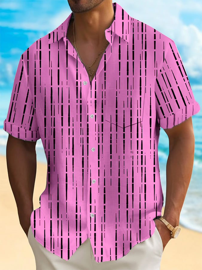 Camisa de modaable a rayas estampado Resort casual (Pockets Included) para hombre