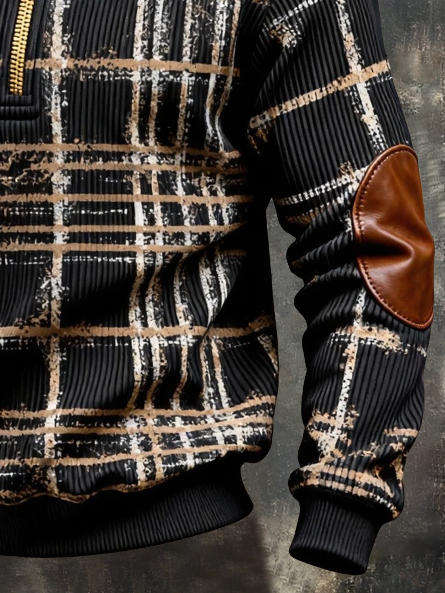 Sudadera vintage Color-Block estampado con cierre con gorrasucha para hombre