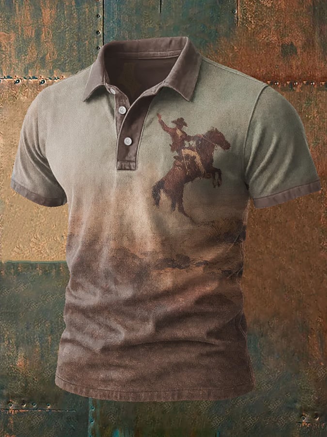 Camisa polo Western retro estampado para hombre