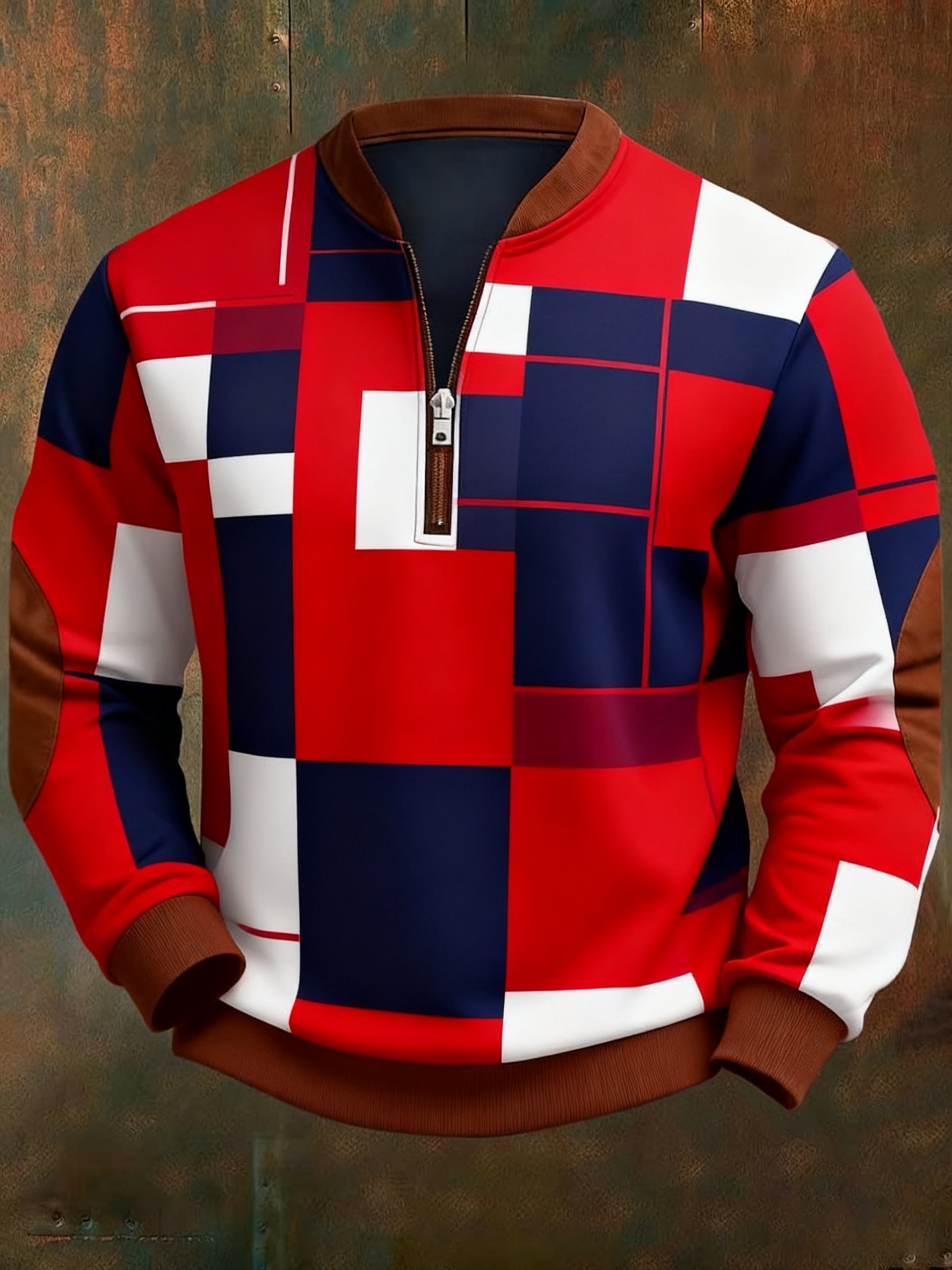 Sudadera casual geométrico en bloques de color estampado para hombre
