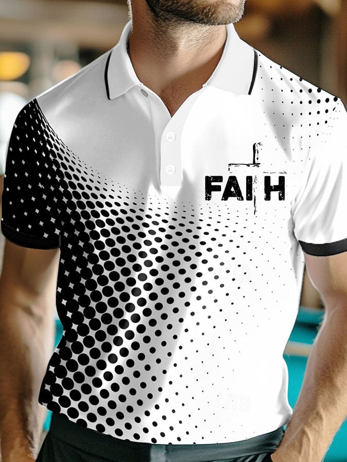 Camisa polo vintage Faith Cross estampado para hombre