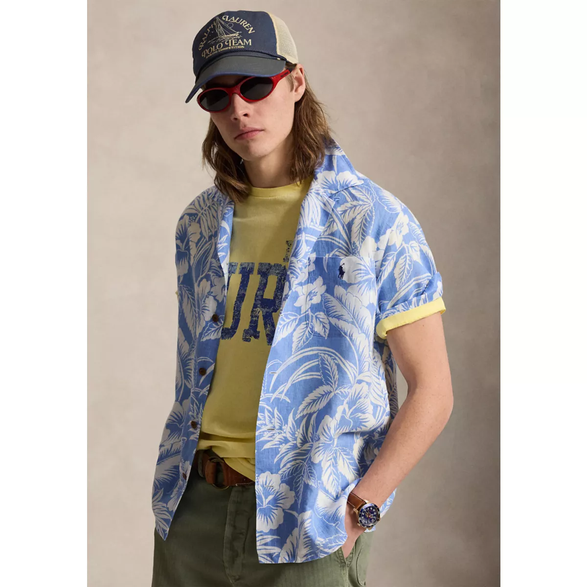 Tropical-Print Linen Shirt - 1