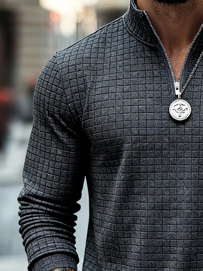 Sudadera vintage tejidoted tejido tipo waffle con cierre para hombre