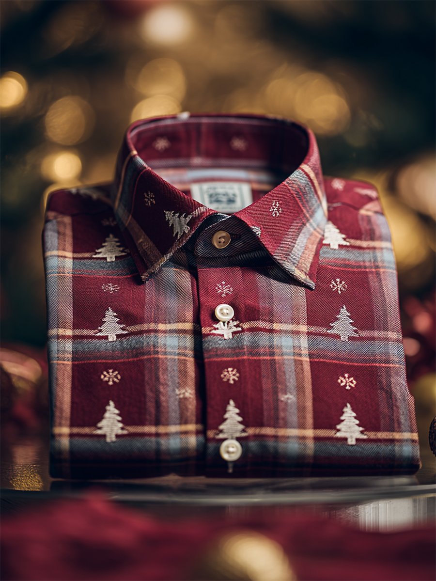 Camisa Christmas a cuadros Art de manga larga para hombre