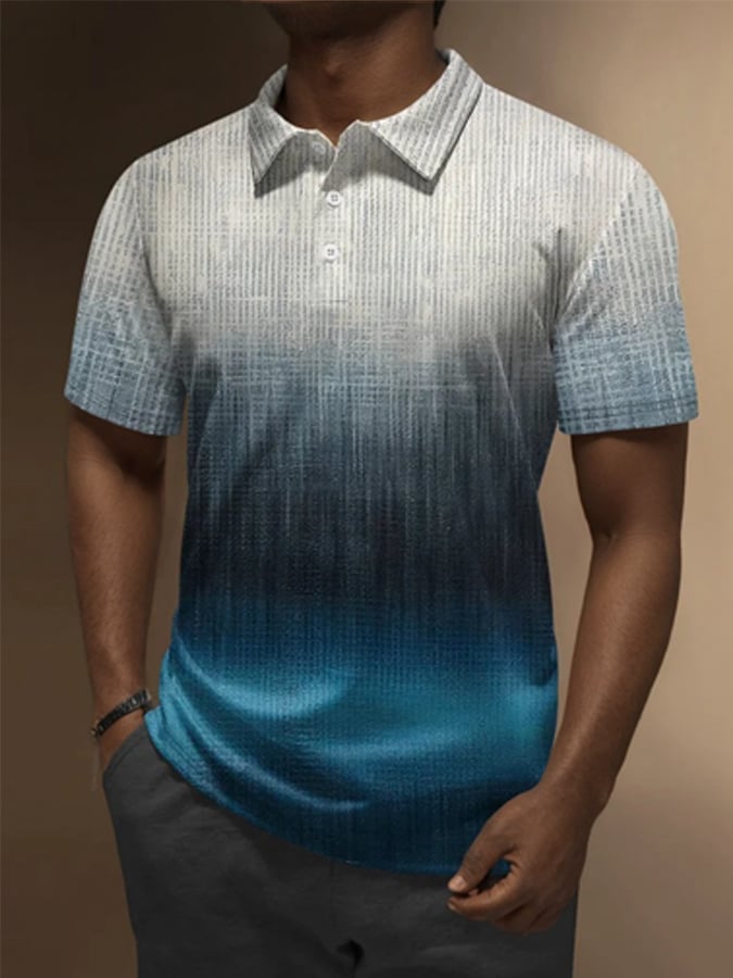 Camisa polo Ombre Abstract rayas Button de manga corta para hombre