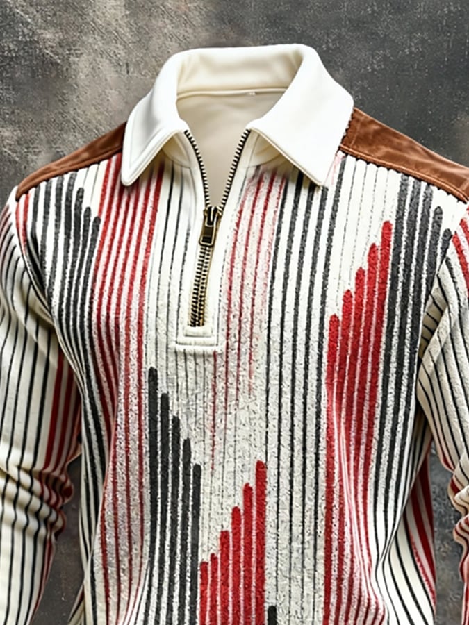 Sudadera retro en bloques de color estampado Color-Blocked con cierre para hombre