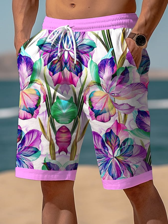 Shorts Art floral Hawaiian Resort casual (Pockets Included) para hombre