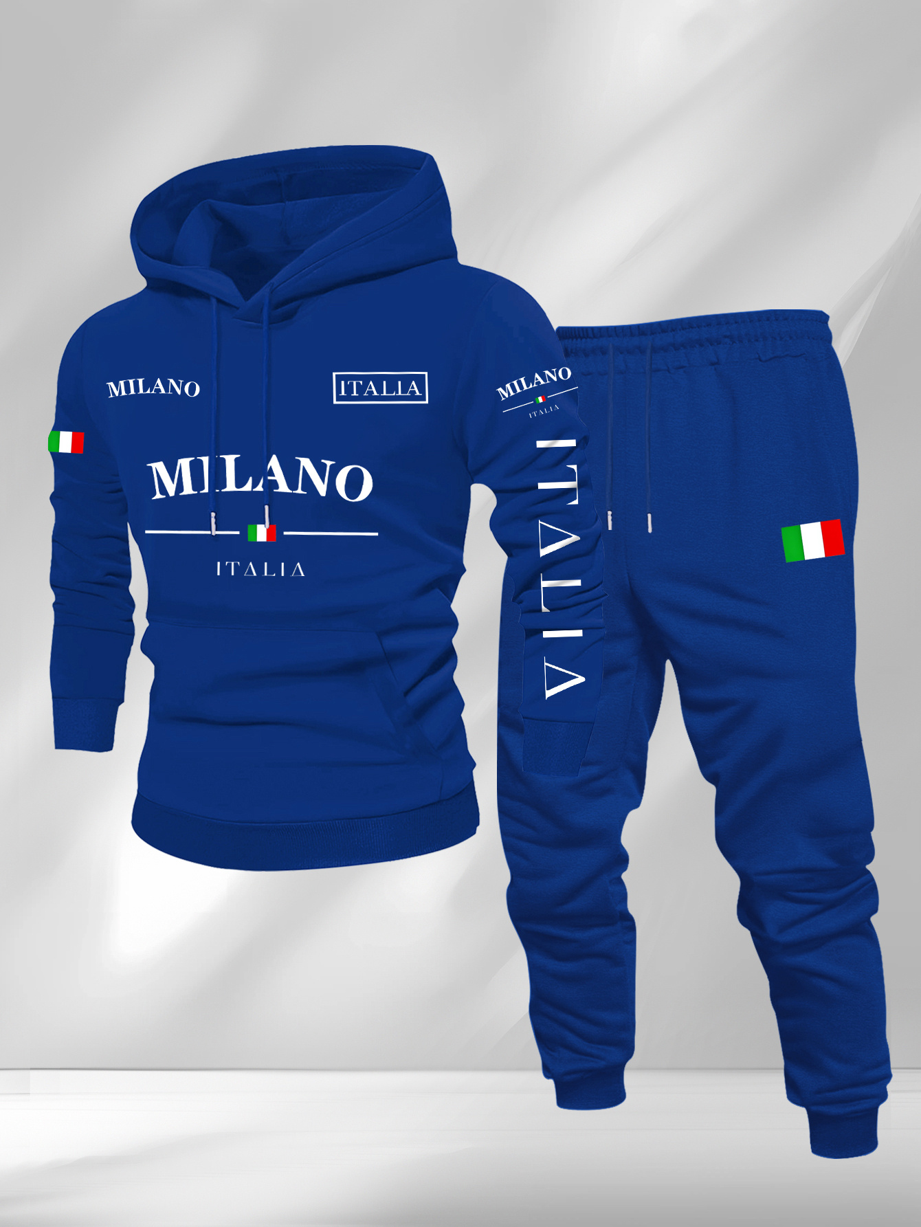 Conjunto de dos piezas casual Color Matching estampado sudadera con capuchas de manga larga sudaderas & Sweatpantalón para hombre