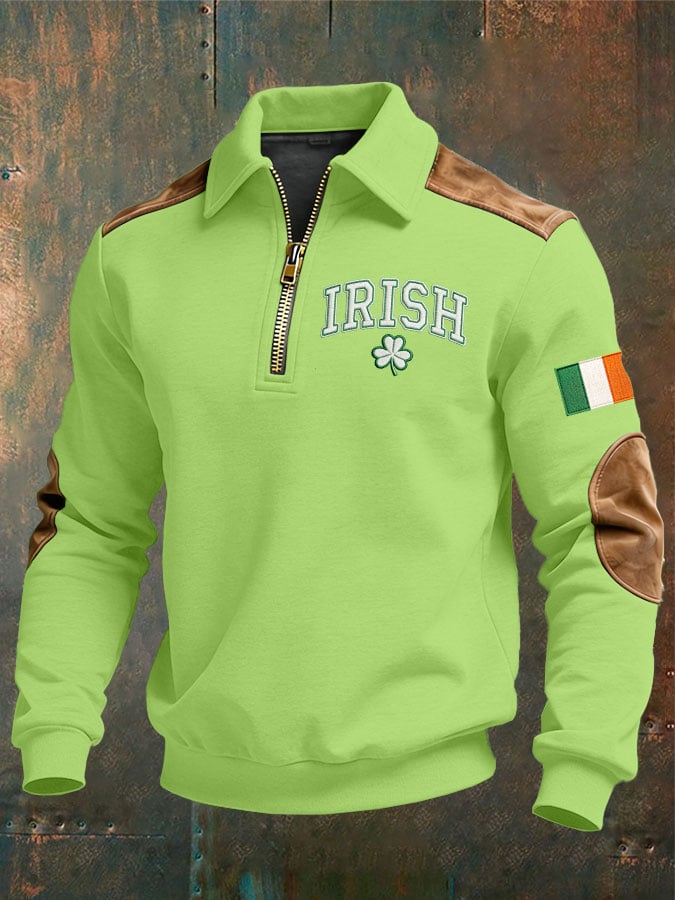 Sudadera vintage St. Patrick's Day Design estampado casual cierre para hombre