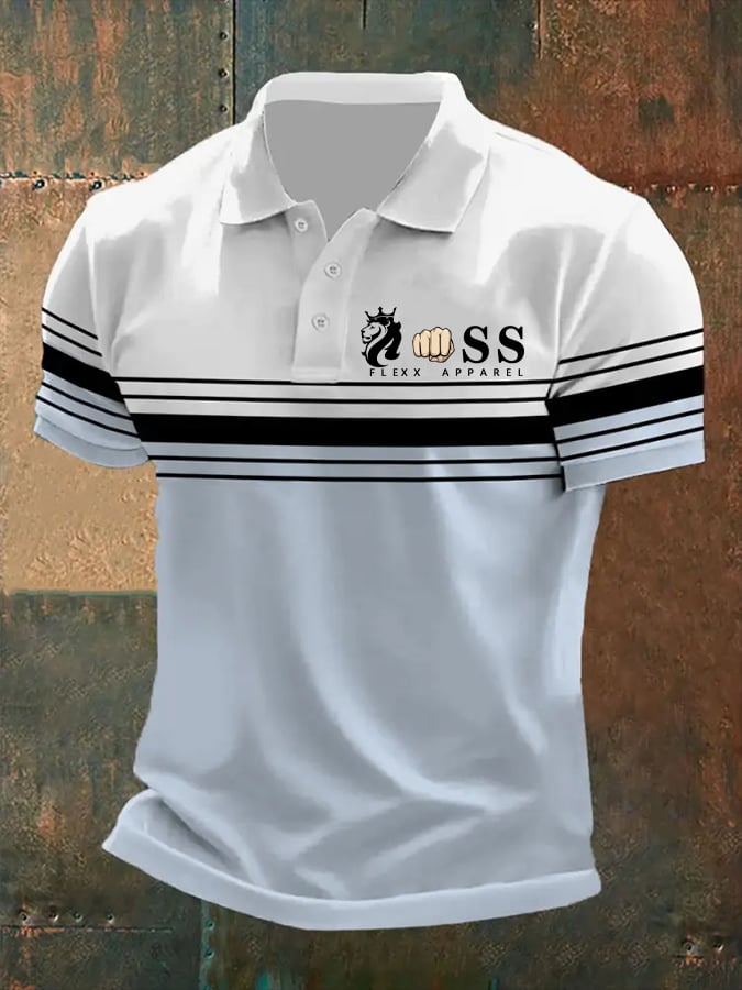 Camisa polo retro Letter estampado casual para hombre