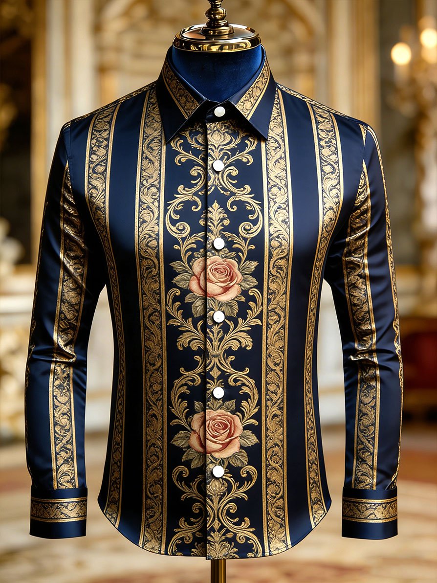 Camisa vintage ejecutivo a rayas Baroque de manga larga para hombre