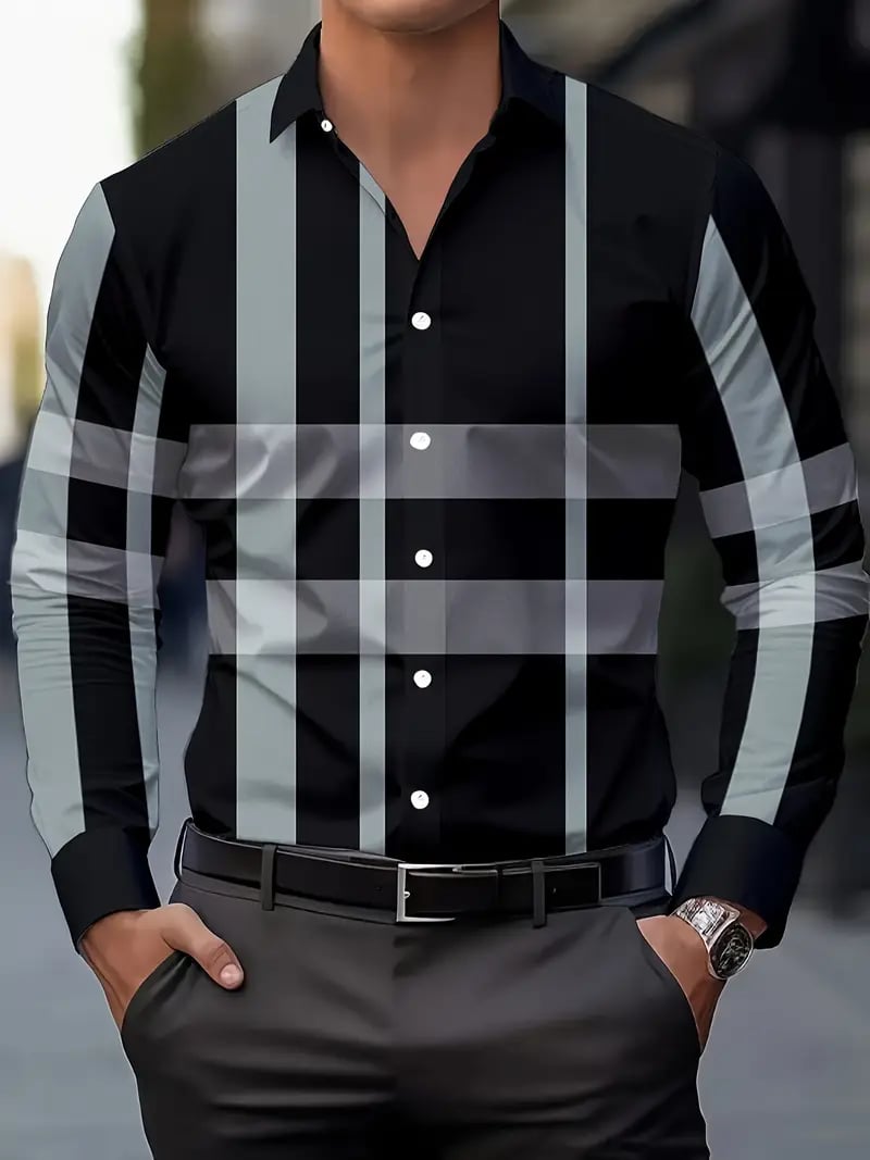 Camisa Street Style ejecutivo casual estampado de manga larga para hombre