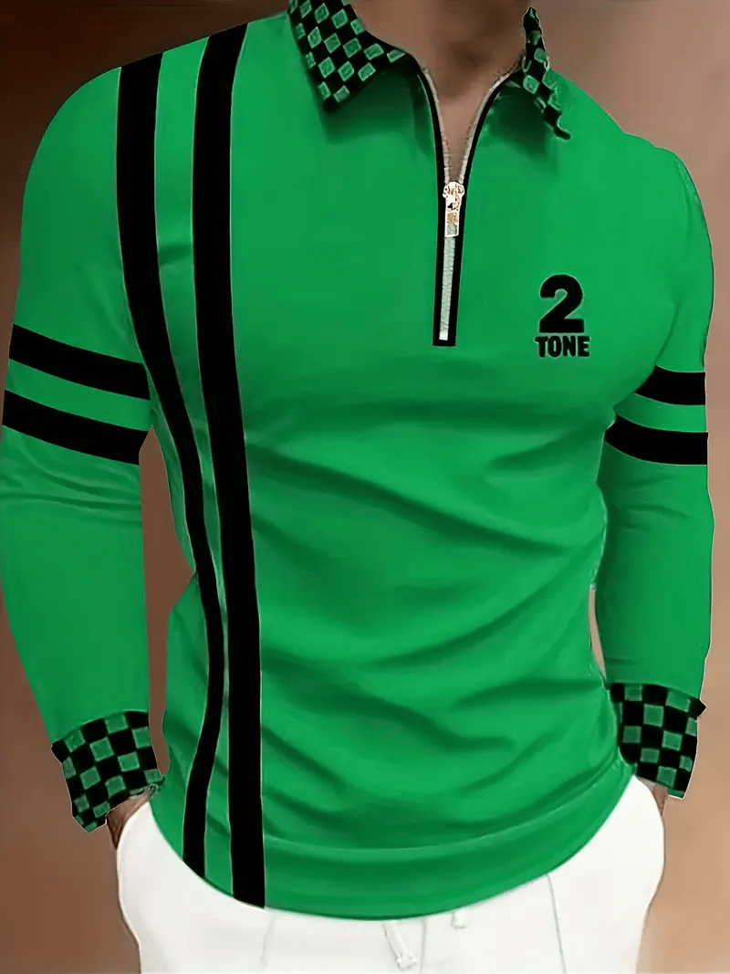 Camisa polo ejecutivo casual a rayas con cierre para hombre