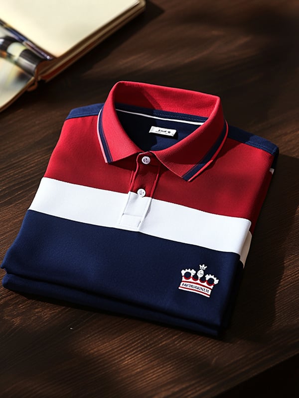Camisa polo clásico ejecutivo Crown rayas de manga corta para hombre