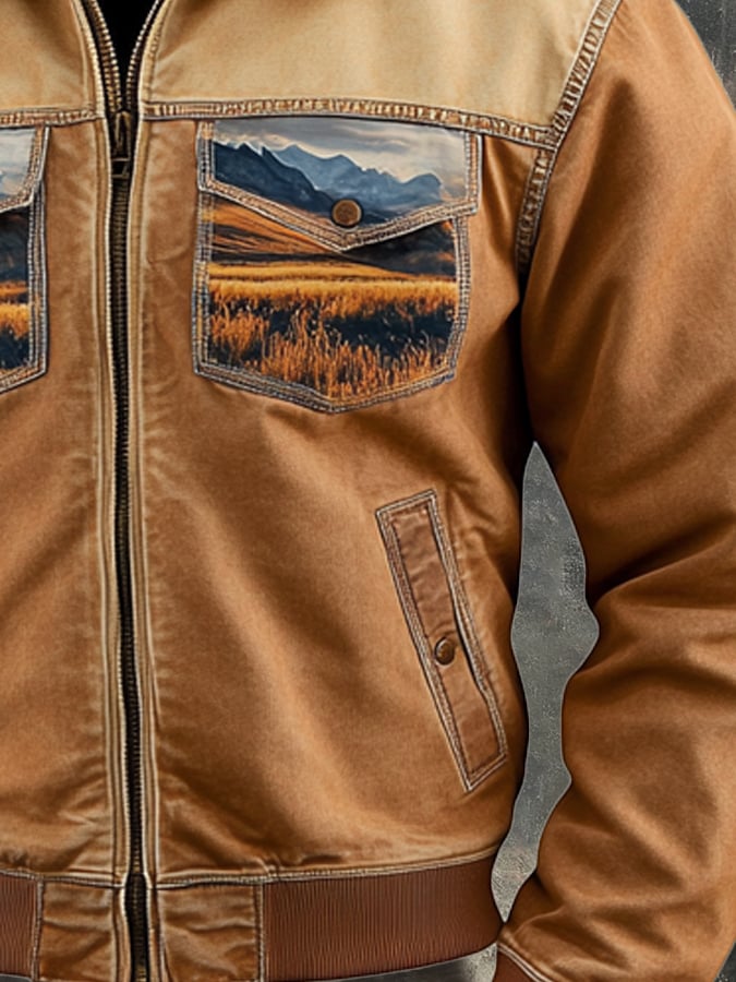 Chaqueta vintage clásico desgastado casual bolsillo para hombre