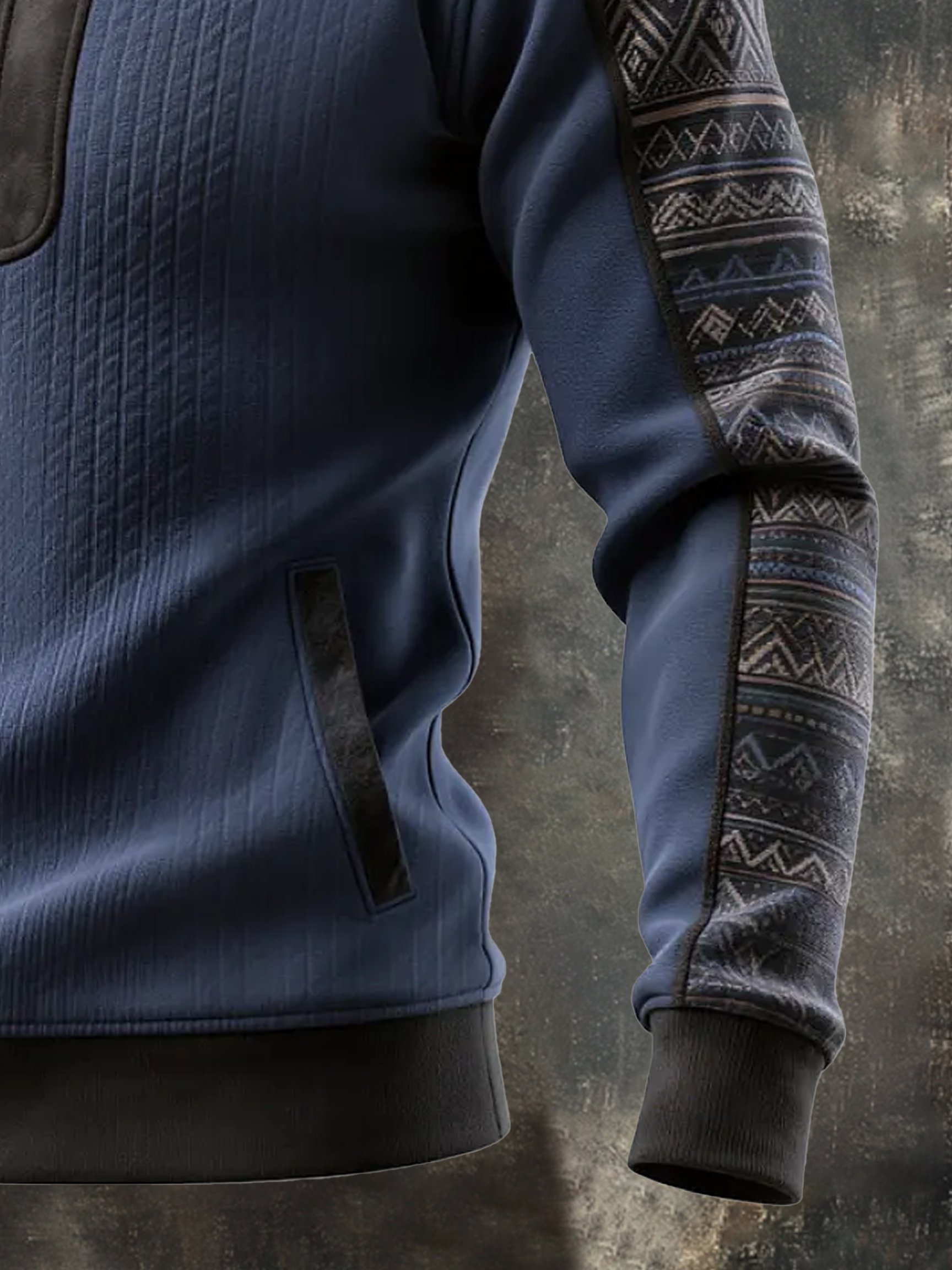 Sudadera vintage Style Color-Block Half-Zip de manga larga para hombre