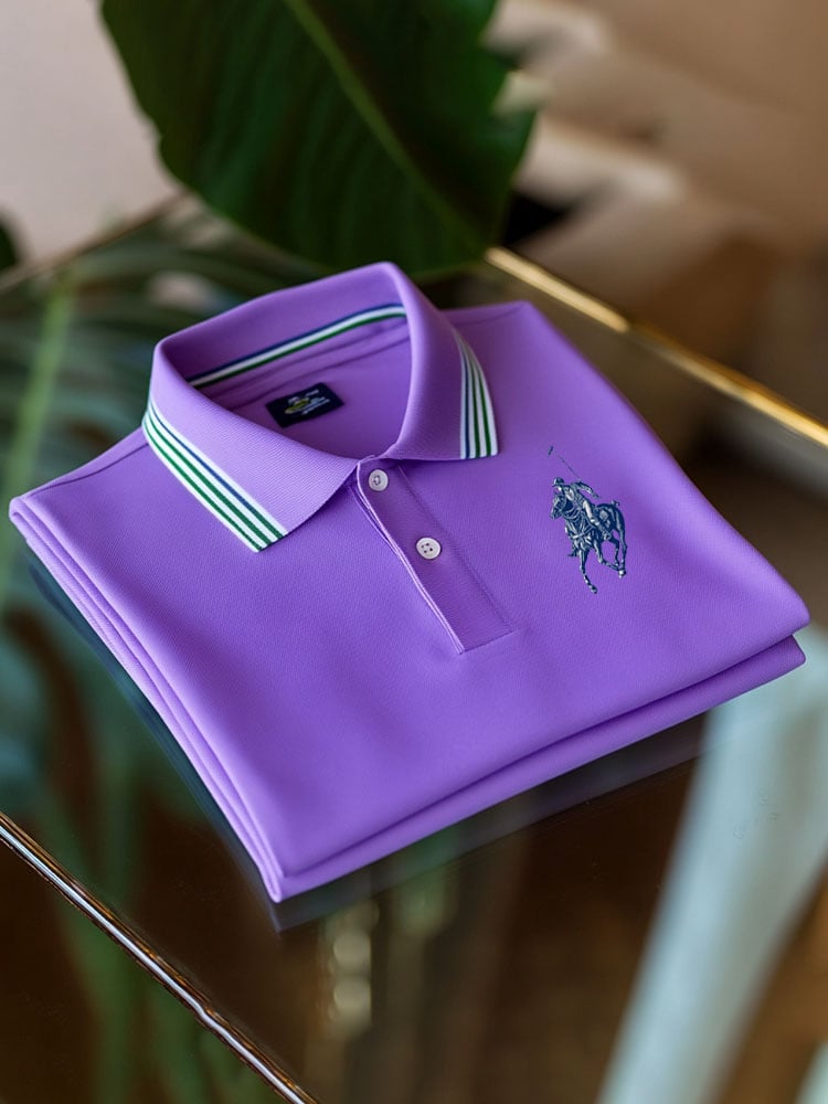 Camisa polo clásico ejecutivo Check Logo Button de manga corta para hombre