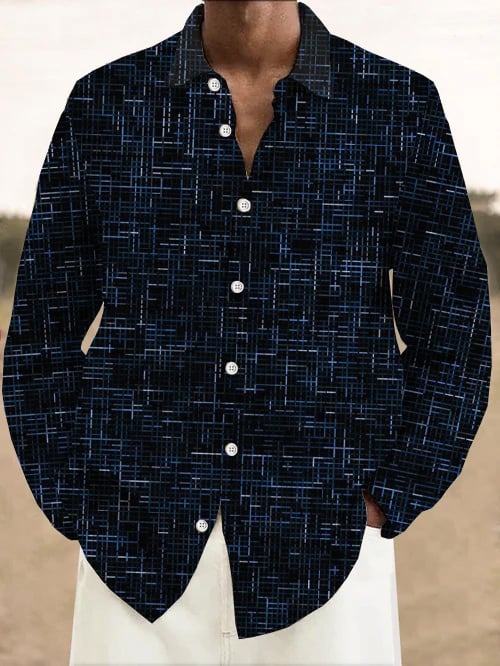 Camisa a rayas vintage de manga larga para hombre