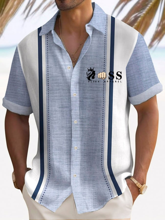 Camisa casual Contrast Color Holiday de algodón And de lino para hombre