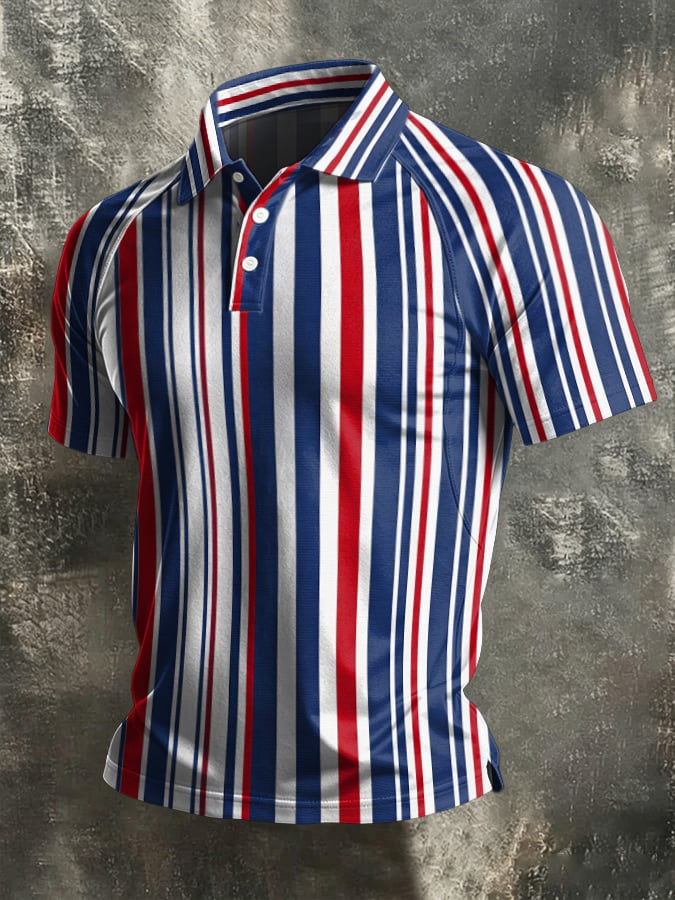 Camisa polo retro Abstract Art estampado casual para hombre