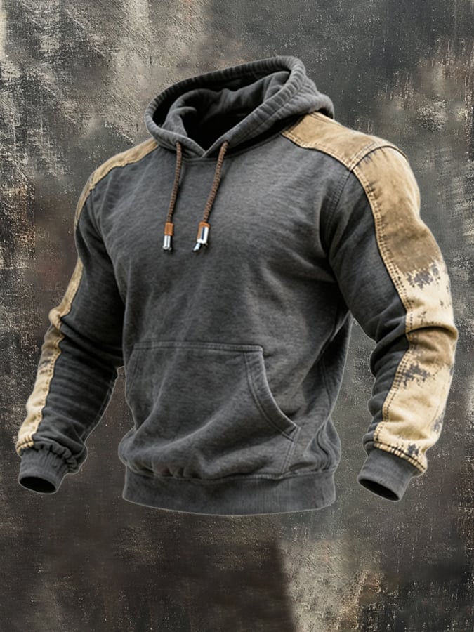Sudadera retro Contrast Color Stitching Hooded casual Suit para hombre