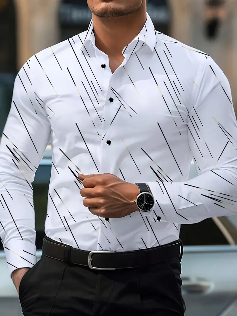 Camisa Street Style ejecutivo casual estampado de manga larga para hombre