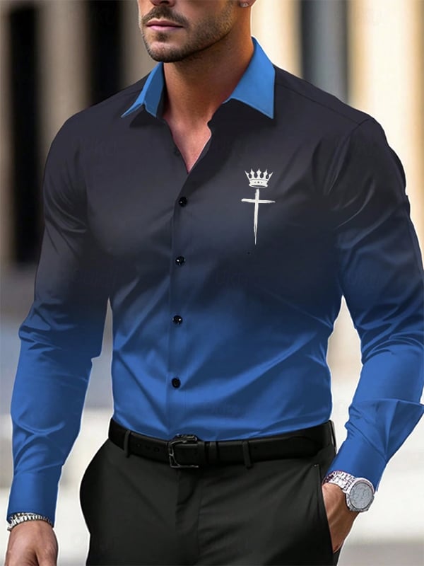 Camisa Street Style ejecutivo a rayas estampado de manga larga para hombre
