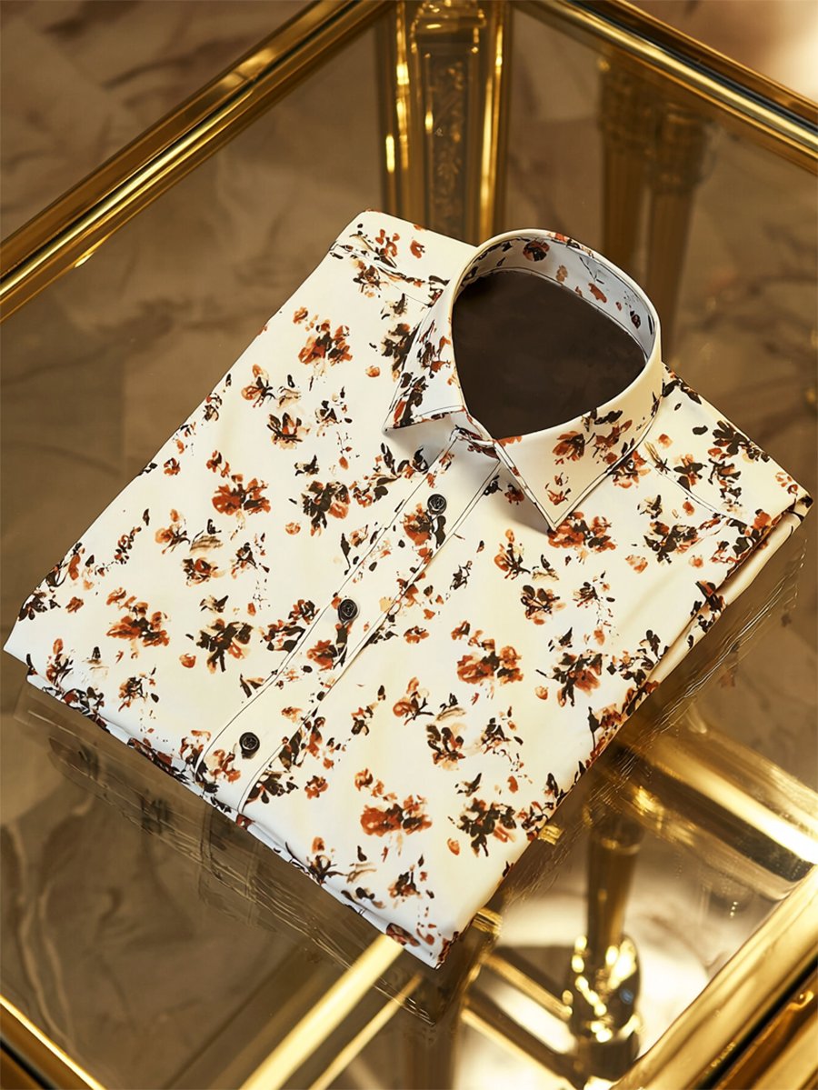 Camisa Resort floral estampado de manga larga para hombre