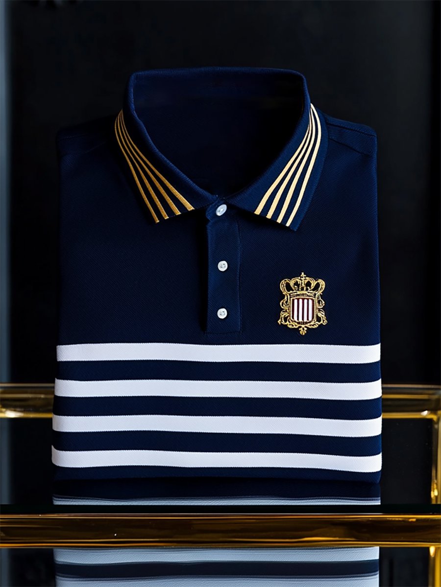 Camisa polo ejecutivo casual a rayas Logo Button de manga corta para hombre