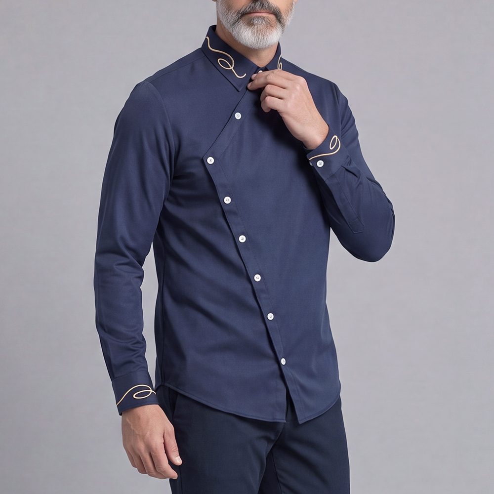 Camisa casual Solid-Color Slim-Fit de manga larga para hombre