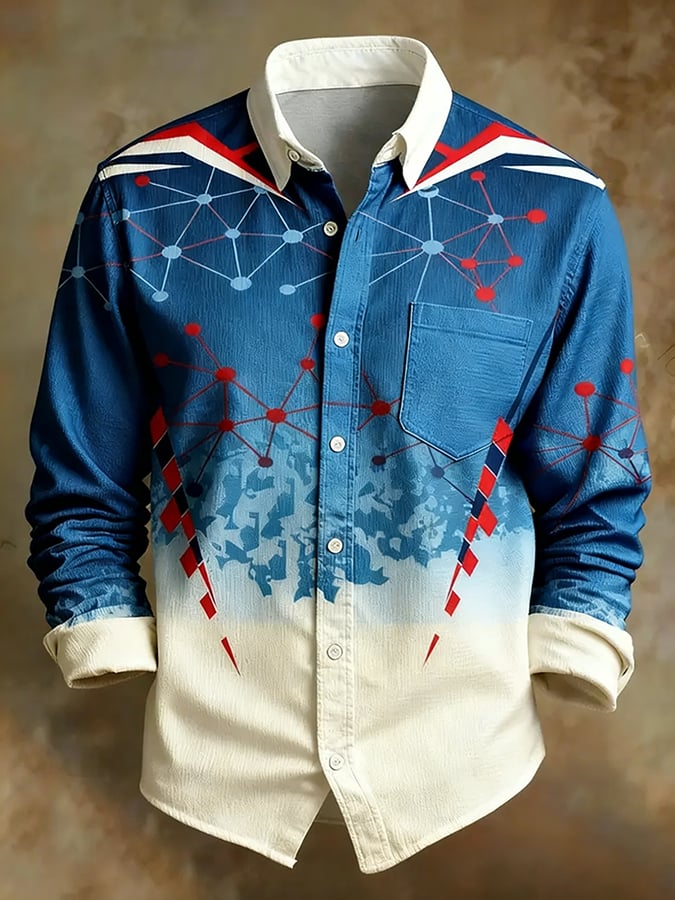 Camisa retro Abstract Art estampado Comfortable ejecutivo Style para hombre