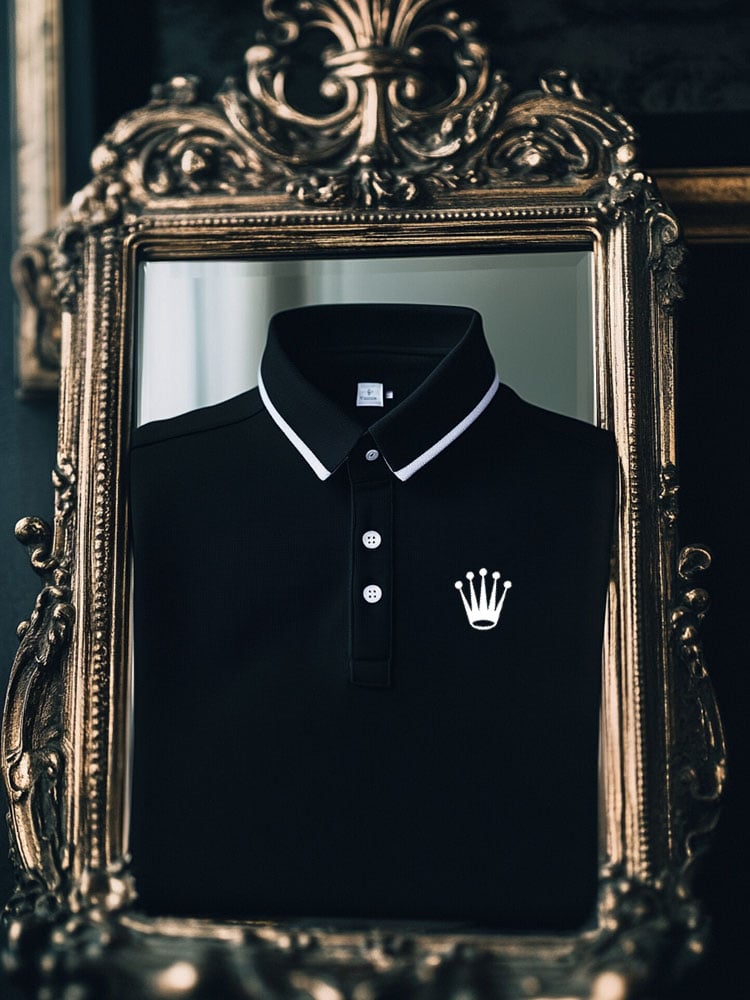 Camisa polo vintage ejecutivo Coconut Tree Logo rayas estampado de manga larga para hombre