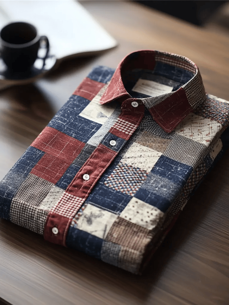 Camisa de lujo Romantic Contrast Color estampado de manga larga para hombre