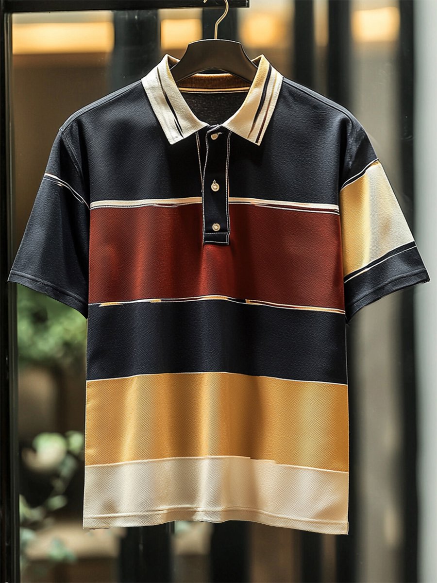 Camisa polo ejecutivo casual rayas estampado Button de manga corta para hombre