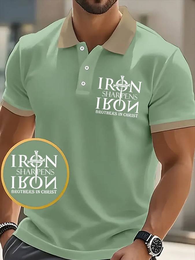 Camisa polo retro Faith “Faith Over Fear�? casual estampado para hombre